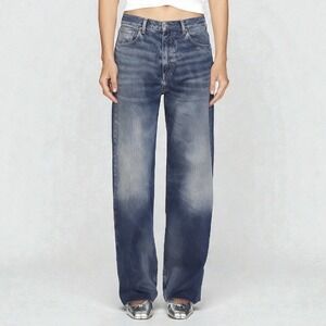 ICON DENIM Bea Daddy Wide Leg Baggy Jeans in Deep Blue Distressed size 24
